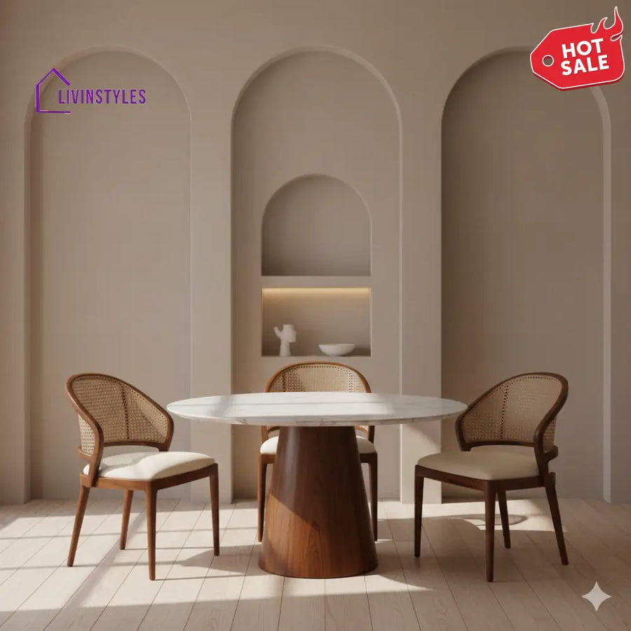 Priti Round Solid Sheesham Wood Dining Table Set | Roud 4 Seater Dining Table Set