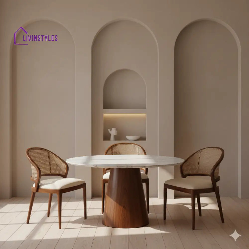 Priti Round Solid Sheesham Wood Dining Table Set | Roud 4 Seater Dining Table Set