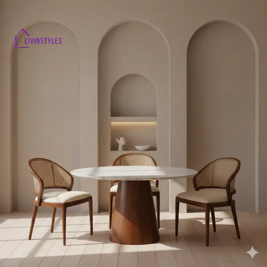Priti Round Solid Sheesham Wood Dining Table Set | Roud 4 Seater Dining Table Set