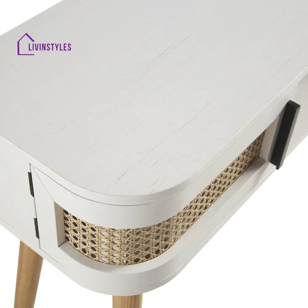 Izzy Curved Rattan 2-Door Table White Console Tables