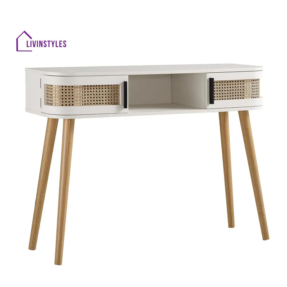 Izzy Curved Rattan 2-Door Table White Console Tables