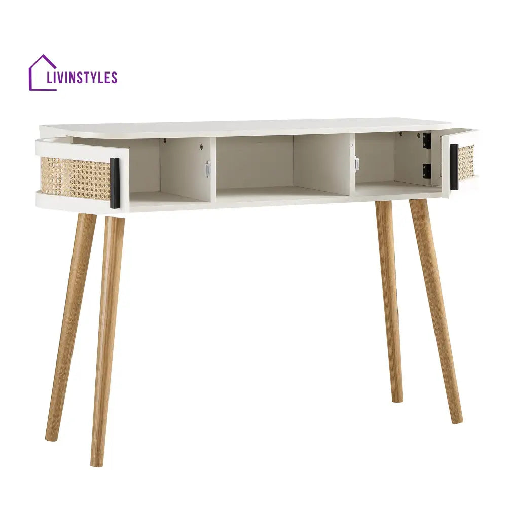 Izzy Curved Rattan 2-Door Table White Console Tables