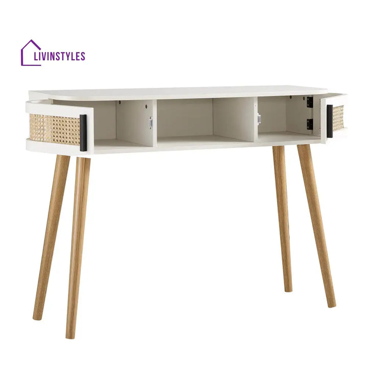 Izzy Curved Rattan 2-Door Table White Console Tables