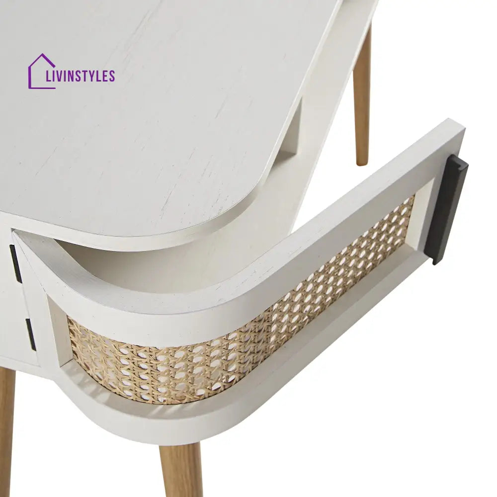 Izzy Curved Rattan 2-Door Table White Console Tables
