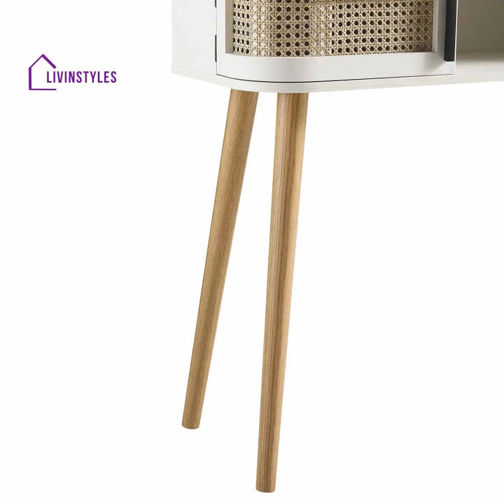 Izzy Curved Rattan 2-Door Table White Console Tables