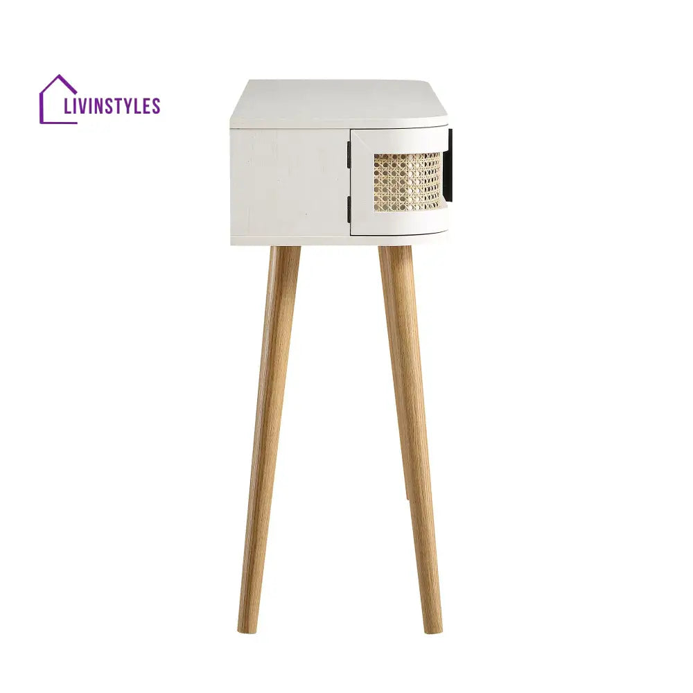Izzy Curved Rattan 2-Door Table White Console Tables