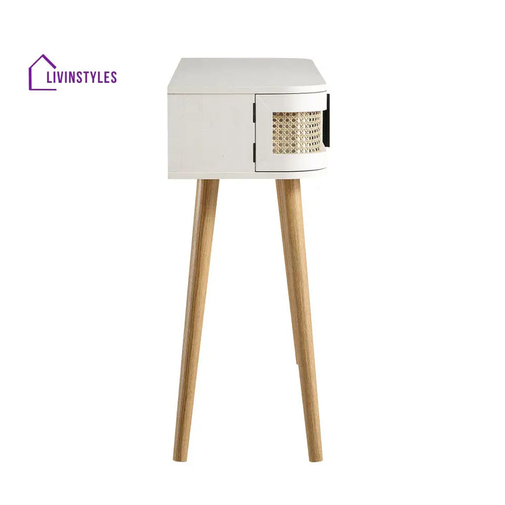 Izzy Curved Rattan 2-Door Table White Console Tables