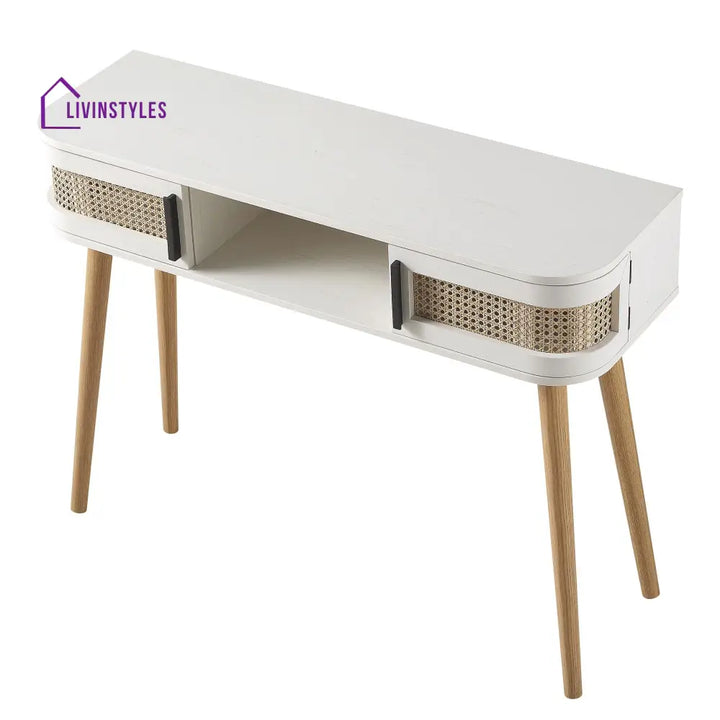 Izzy Curved Rattan 2-Door Table White Console Tables