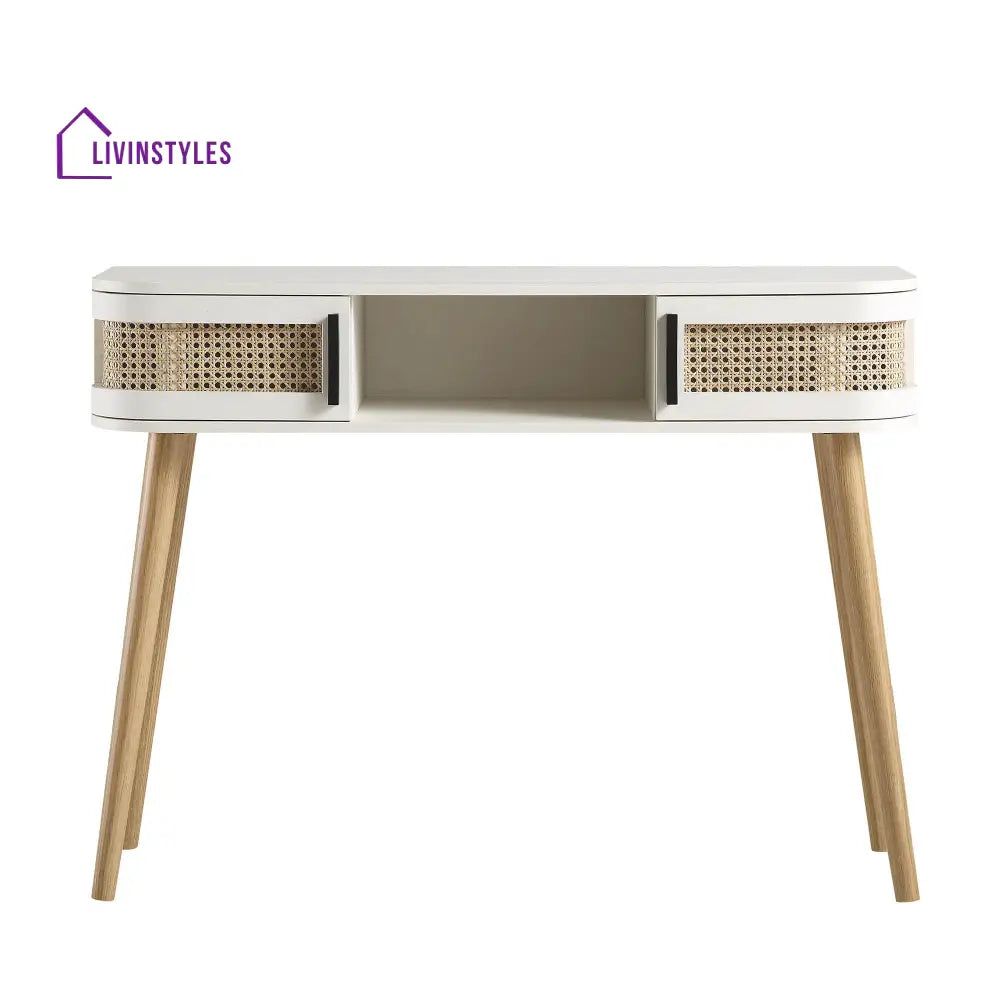Izzy Curved Rattan 2-Door Table White Console Tables