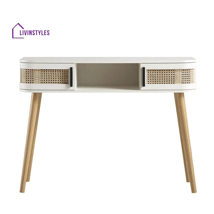 Izzy Curved Rattan 2-Door Table White Console Tables