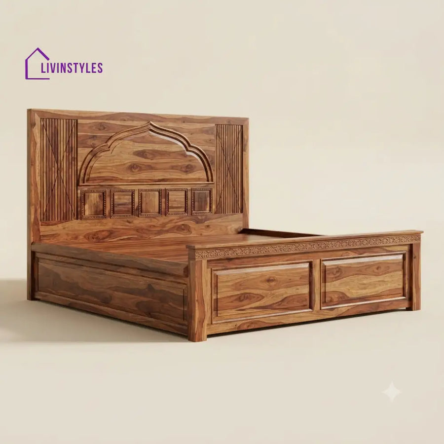 Priya Sheesham Wood Bed With Box Storage | Wooden Bed