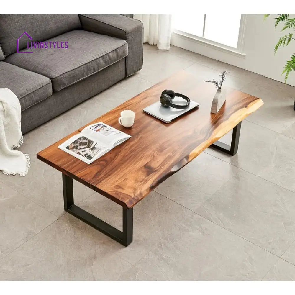 Priya Solid Wood and Metal Coffee Table for Living Room