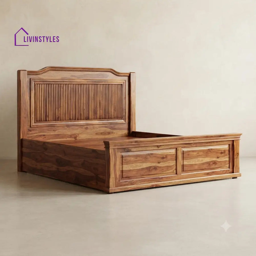 Priyadharshini Sheesham Wood Bed With Box Storage | Wooden Bed