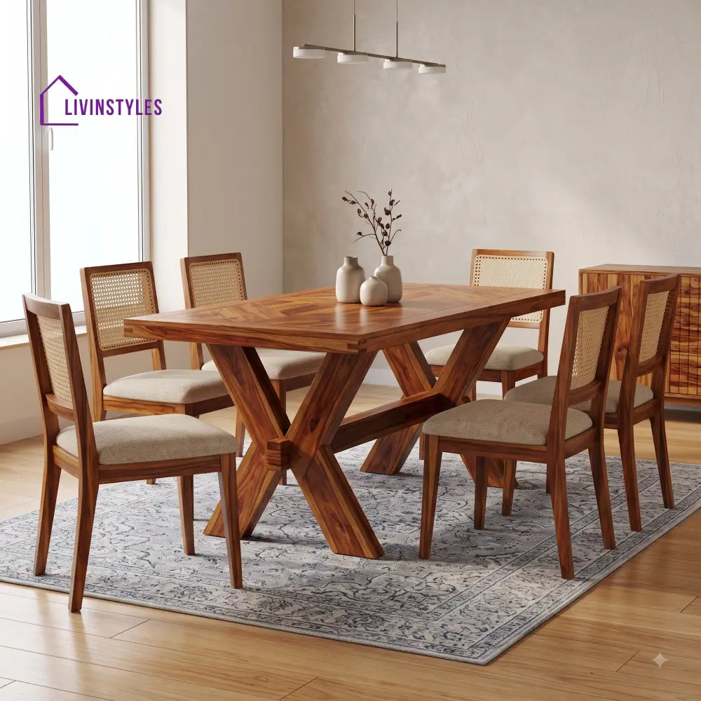 Priyanka Premium Wooden 6 Seater Dining Table Set