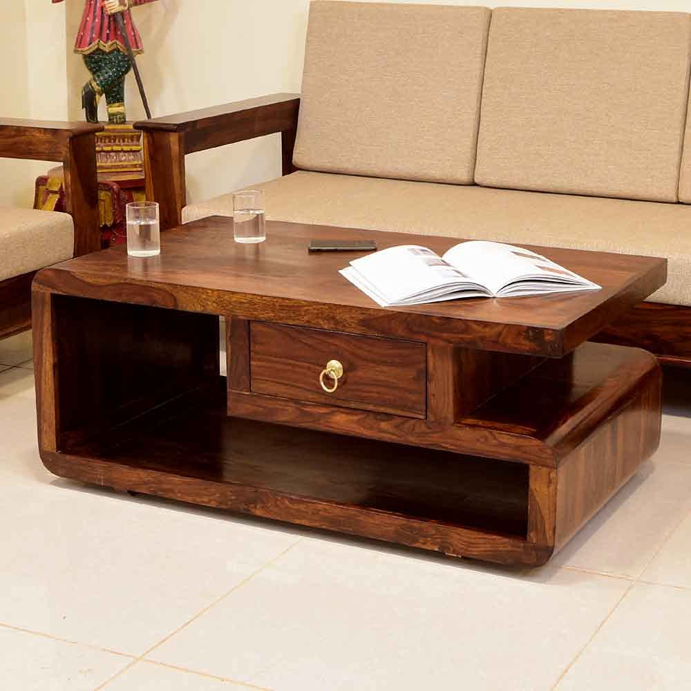 Desai Sheesham Wood Coffee Table For Living Room In Honey Finish