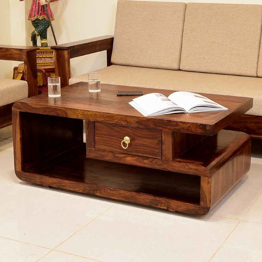 Desai Sheesham Wood Coffee Table For Living Room In Honey Finish