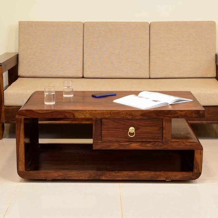 Desai Sheesham Wood Coffee Table For Living Room In Honey Finish
