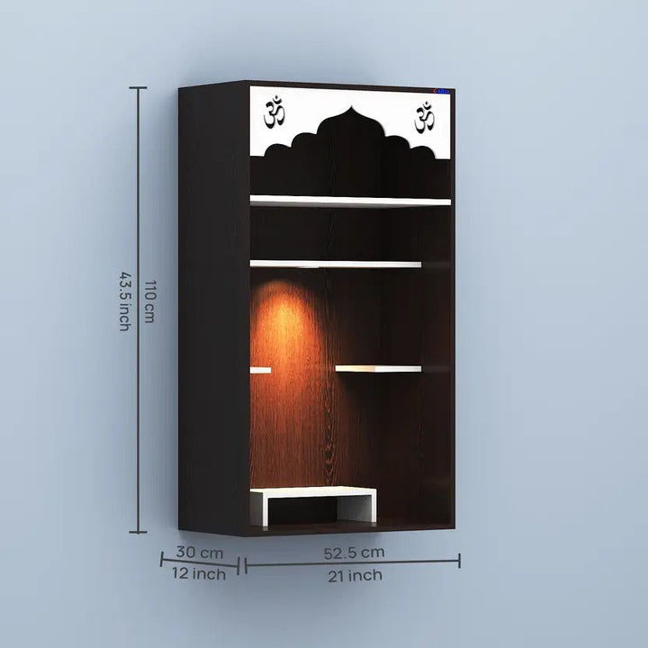 Omkarwood "Divine Arch" Wall-Mounted Wooden Pooja Mandir with LED Light – 110 x 52.5 x 30 cm (H x W x D)