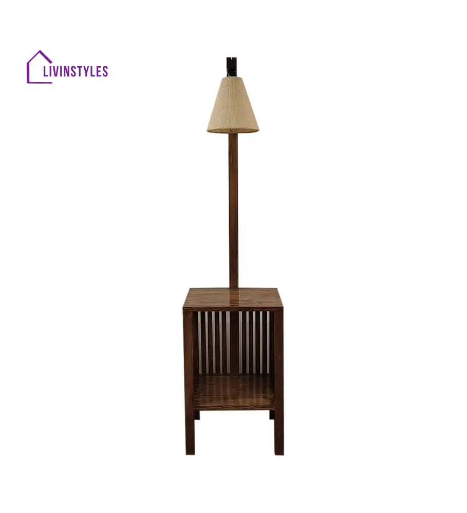 Prominence Wooden Floor Lamp With Beige Fabric Lampshade Lamps