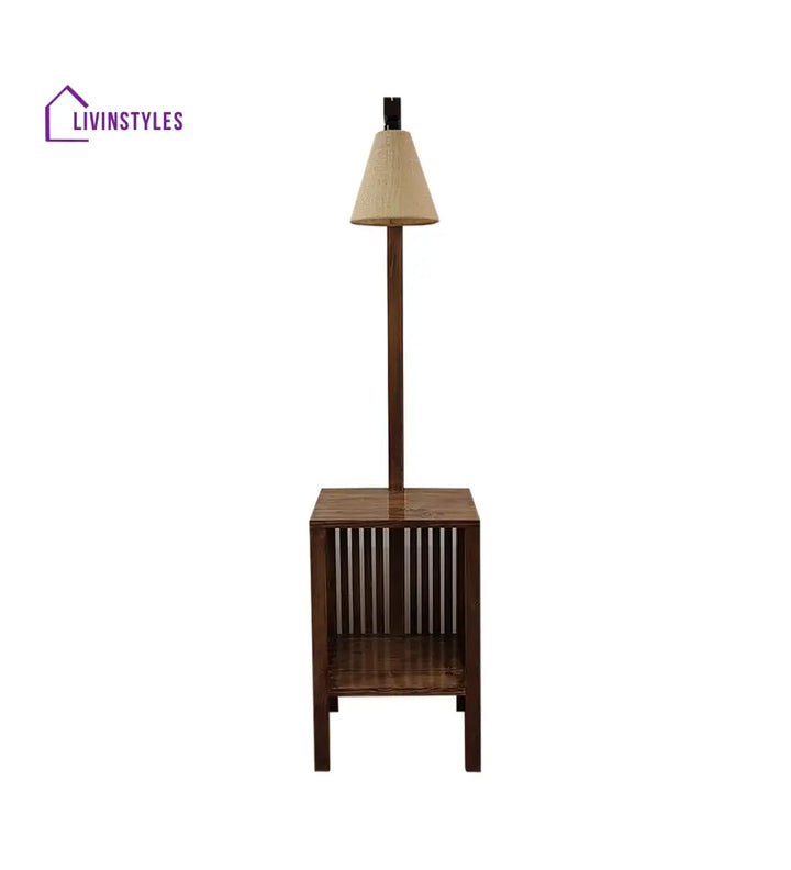 Prominence Wooden Floor Lamp With Beige Fabric Lampshade Lamps