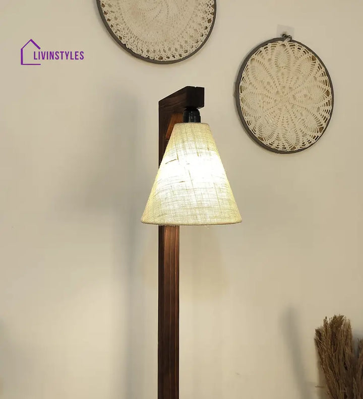 Prominence Wooden Floor Lamp With Beige Fabric Lampshade Lamps