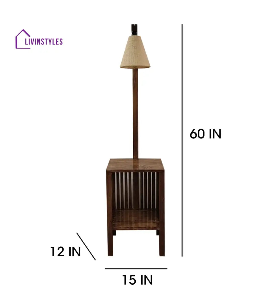 Prominence Wooden Floor Lamp With Beige Fabric Lampshade Lamps