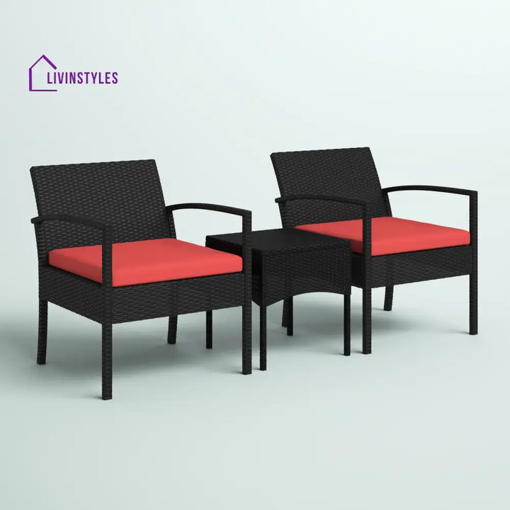 Pronto Outdoor Patio Seating Set 2 Chairs and 1 Table Set (Brown + Red) - Coffee Table Sets