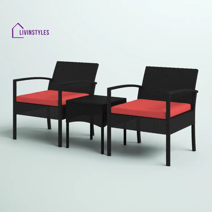 Pronto Outdoor Patio Seating Set 2 Chairs and 1 Table Set (Brown + Red) - Coffee Table Sets