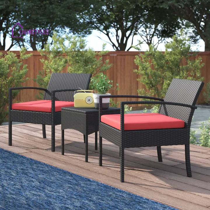 Pronto Outdoor Patio Seating Set 2 Chairs and 1 Table Set (Brown + Red) - Coffee Table Sets
