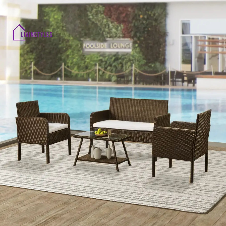 Proulx Outdoor Sofa Set 2 Seater 2 Single seater and 1 Center Table (Brown) - Sofa Sets