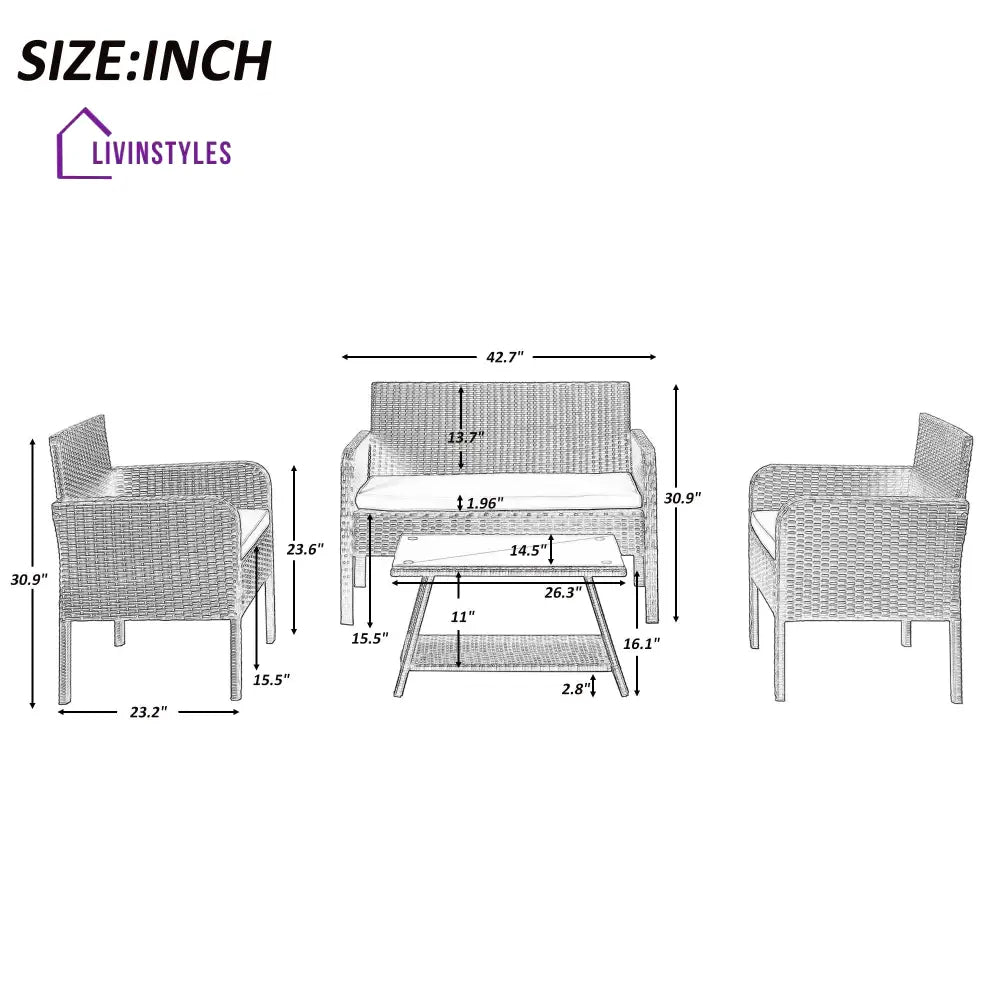 Proulx Outdoor Sofa Set 2 Seater 2 Single seater and 1 Center Table (Brown) - Sofa Sets