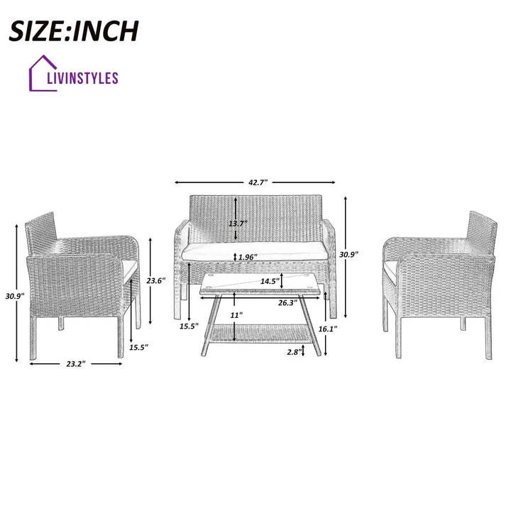 Proulx Outdoor Sofa Set 2 Seater 2 Single seater and 1 Center Table (Brown) - Sofa Sets