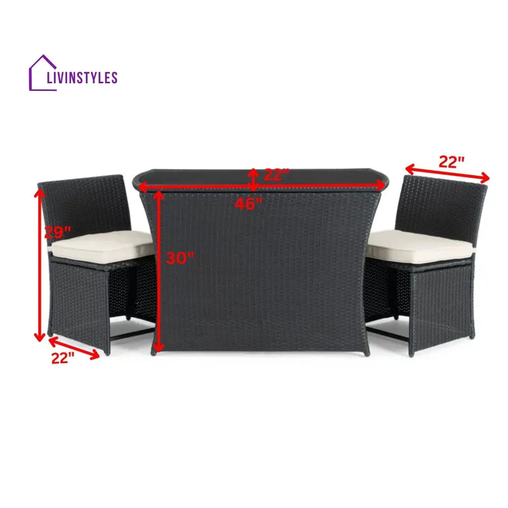 Pru Outdoor Patio Seating Set 2 Chairs and 1 Table Set (Black) - Coffee Table Sets