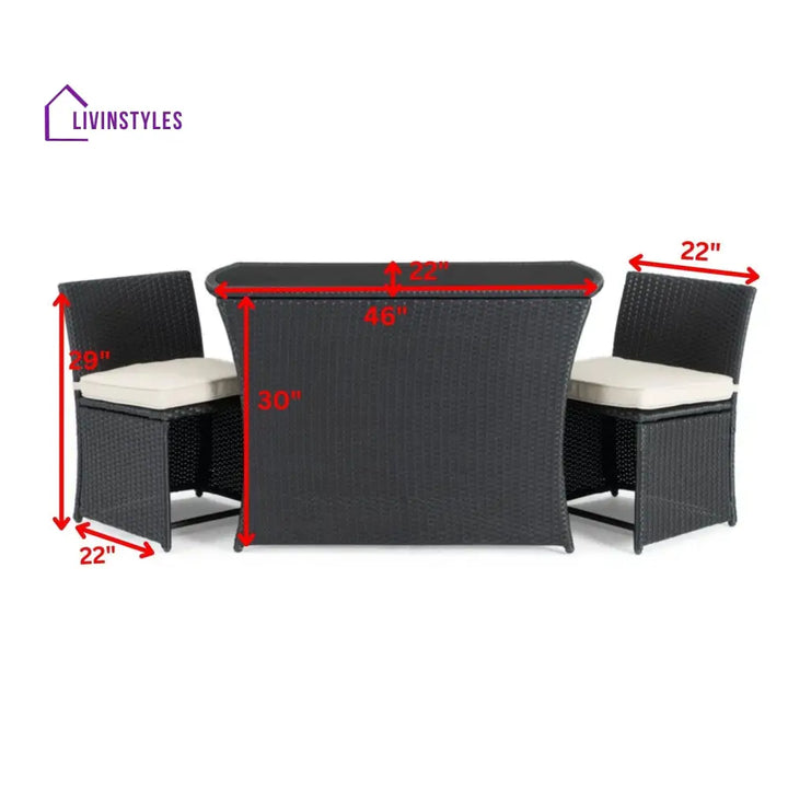 Pru Outdoor Patio Seating Set 2 Chairs and 1 Table Set (Black) - Coffee Table Sets