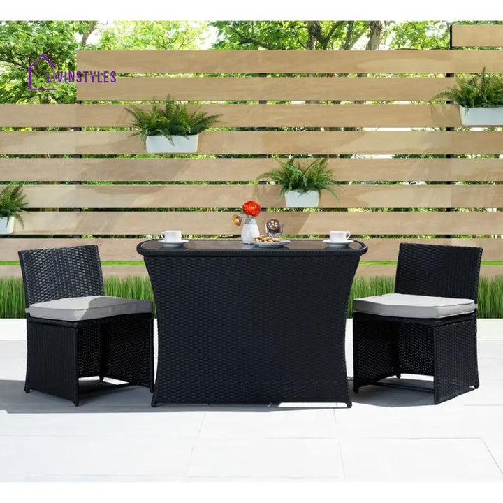 Pru Outdoor Patio Seating Set 2 Chairs and 1 Table Set (Black) - Coffee Table Sets