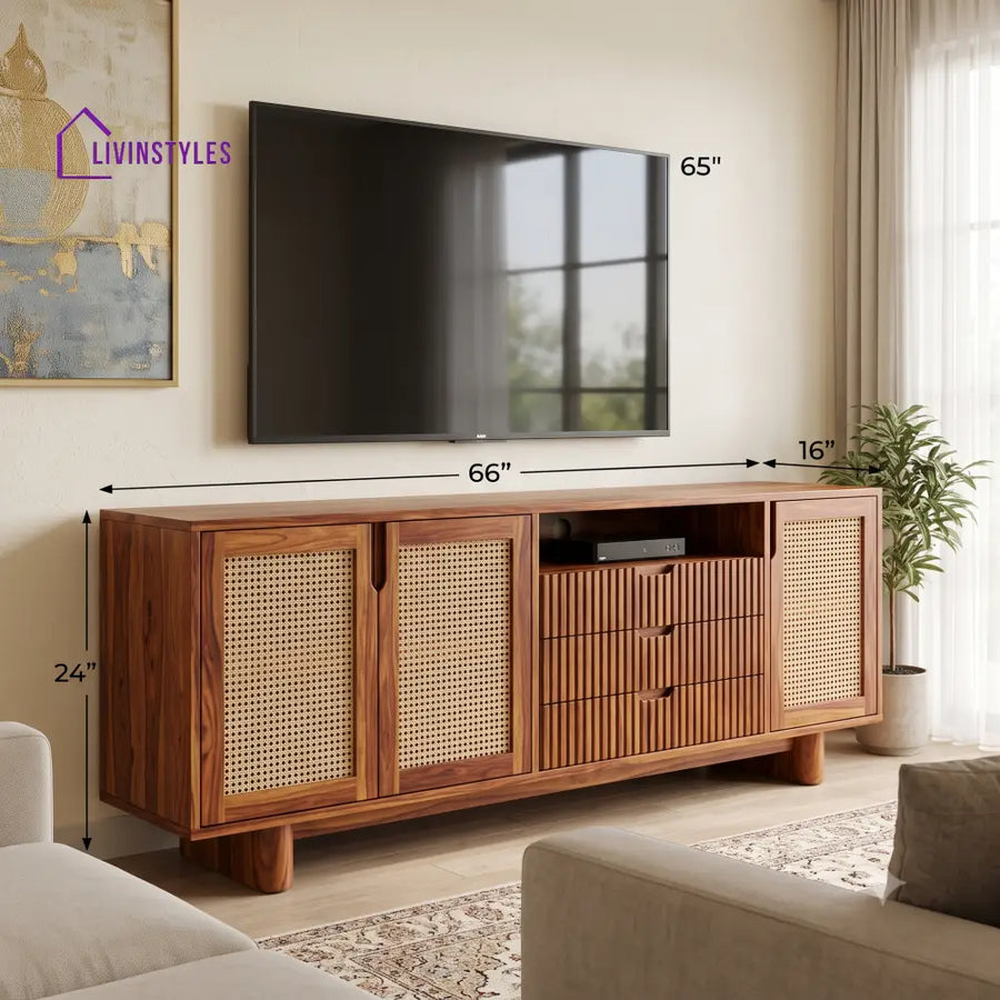 Prune Solid Sheesham Wood Tv Unit for Living Room | Tv Cabinet | Tv Console Unit