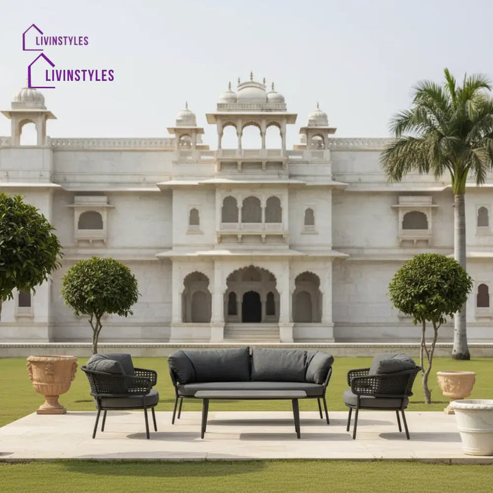 Puff Outdoor Sofa Set 2 Seater 2 Single seater and 1 Center Table Set (Black) Braided & Rope - Sofa Sets