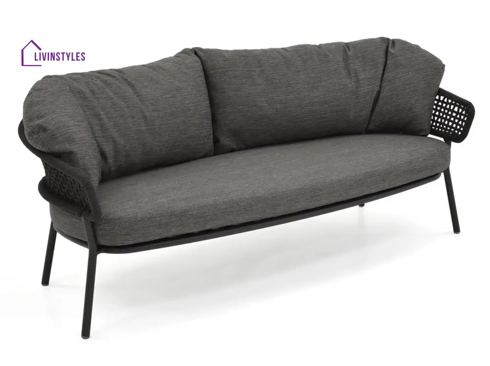Puff Outdoor Sofa Set 2 Seater 2 Single seater and 1 Center Table Set (Black) Braided & Rope - Sofa Sets