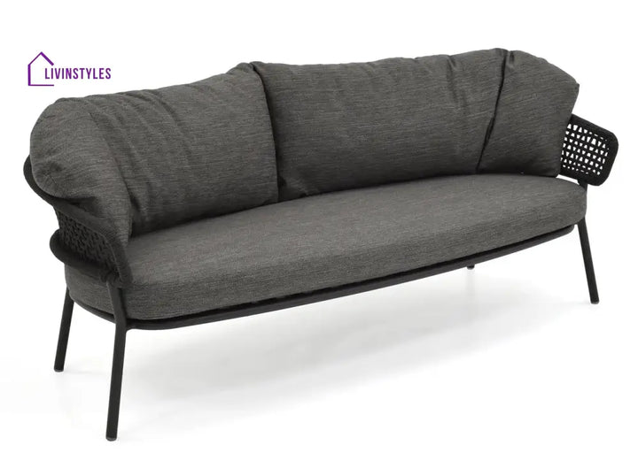 Puff Outdoor Sofa Set 2 Seater 2 Single seater and 1 Center Table Set (Black) Braided & Rope - Sofa Sets
