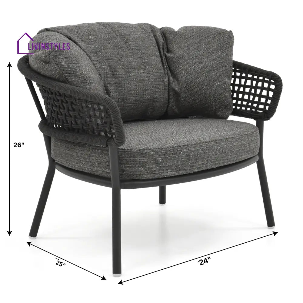 Puff Outdoor Sofa Set 2 Seater 2 Single seater and 1 Center Table Set (Black) Braided & Rope - Sofa Sets