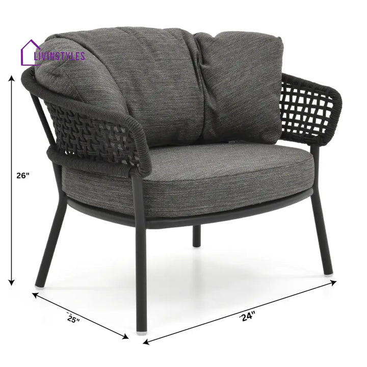 Puff Outdoor Sofa Set 2 Seater 2 Single seater and 1 Center Table Set (Black) Braided & Rope - Sofa Sets