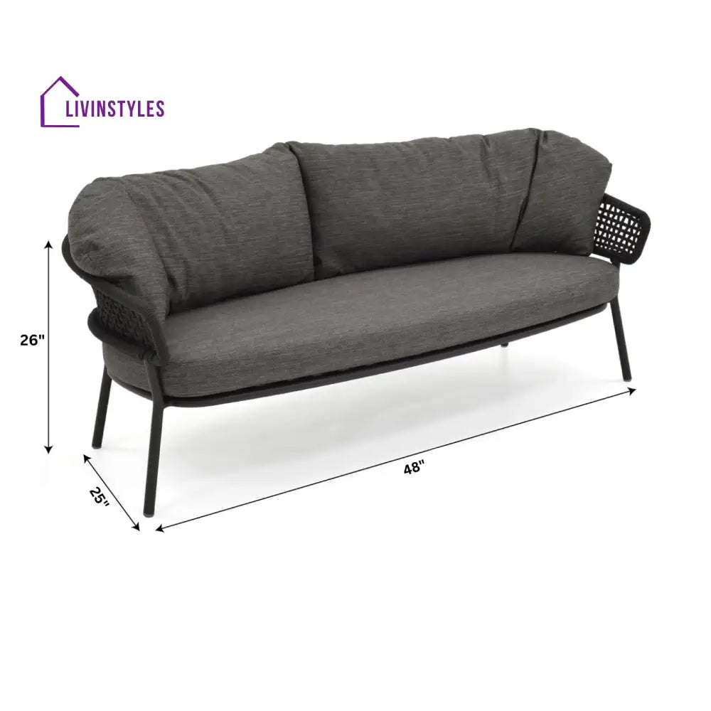 Puff Outdoor Sofa Set 2 Seater 2 Single seater and 1 Center Table Set (Black) Braided & Rope - Sofa Sets