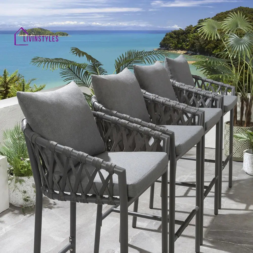 Puja Outdoor Patio Bar Chair 4 Chairs For Balcony Braided & Rope Sets