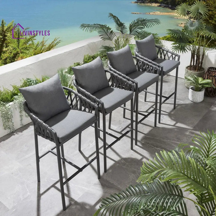 Puja Outdoor Patio Bar Chair 4 Chairs For Balcony Braided & Rope Sets