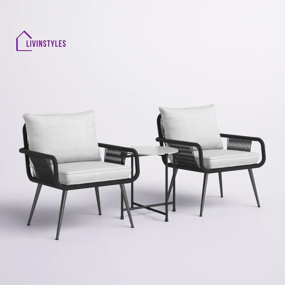 Pulp Outdoor Patio Seating Set 2 Chairs and 1 Table Set (Black) Braided & Rope - Coffee Table Sets