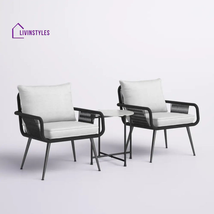 Pulp Outdoor Patio Seating Set 2 Chairs and 1 Table Set (Black) Braided & Rope - Coffee Table Sets