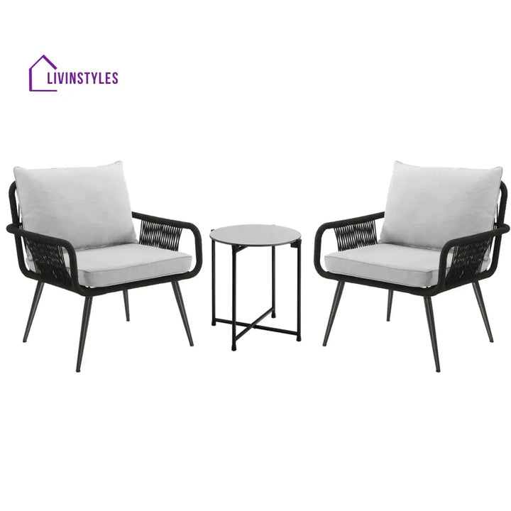 Pulp Outdoor Patio Seating Set 2 Chairs and 1 Table Set (Black) Braided & Rope - Coffee Table Sets