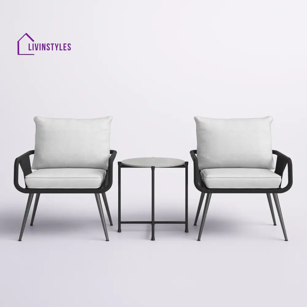 Pulp Outdoor Patio Seating Set 2 Chairs and 1 Table Set (Black) Braided & Rope - Coffee Table Sets