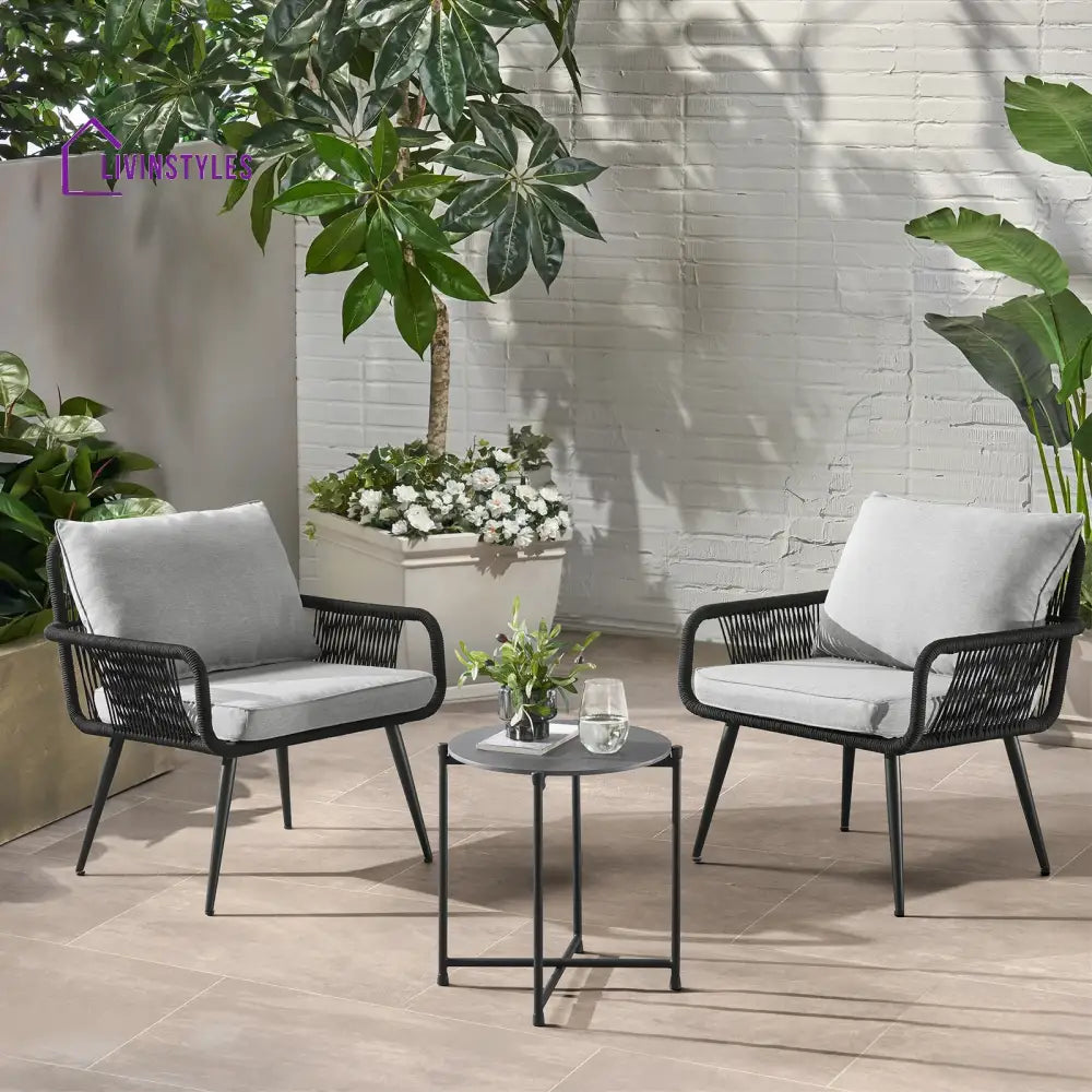 Pulp Outdoor Patio Seating Set 2 Chairs and 1 Table Set (Black) Braided & Rope - Coffee Table Sets