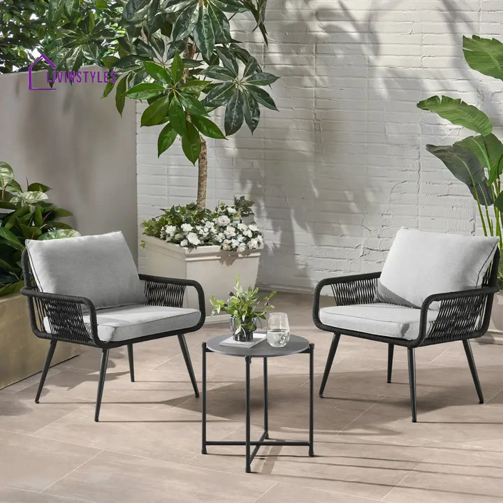Pulp Outdoor Patio Seating Set 2 Chairs and 1 Table Set (Black) Braided & Rope - Coffee Table Sets